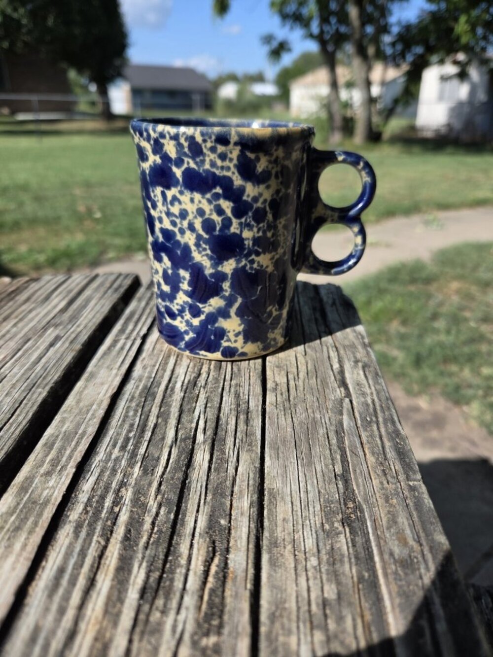 Bennington Pottery Vermont 1340 Coffee Mug Cup Blue Marble Trigger Handle